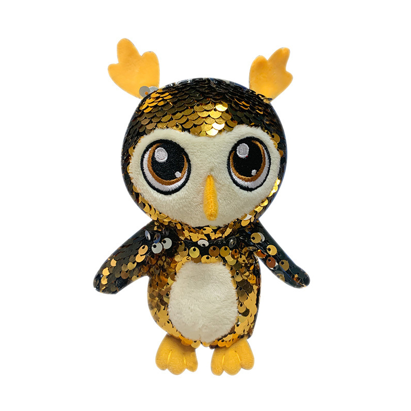 Custom soft plush toy stuffed sequin cartoon animals sequin plush big eyes toys for gifts 