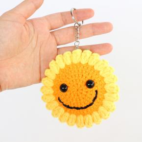 Custom knitted handmade sunflower cotton crochet novelty keychain 